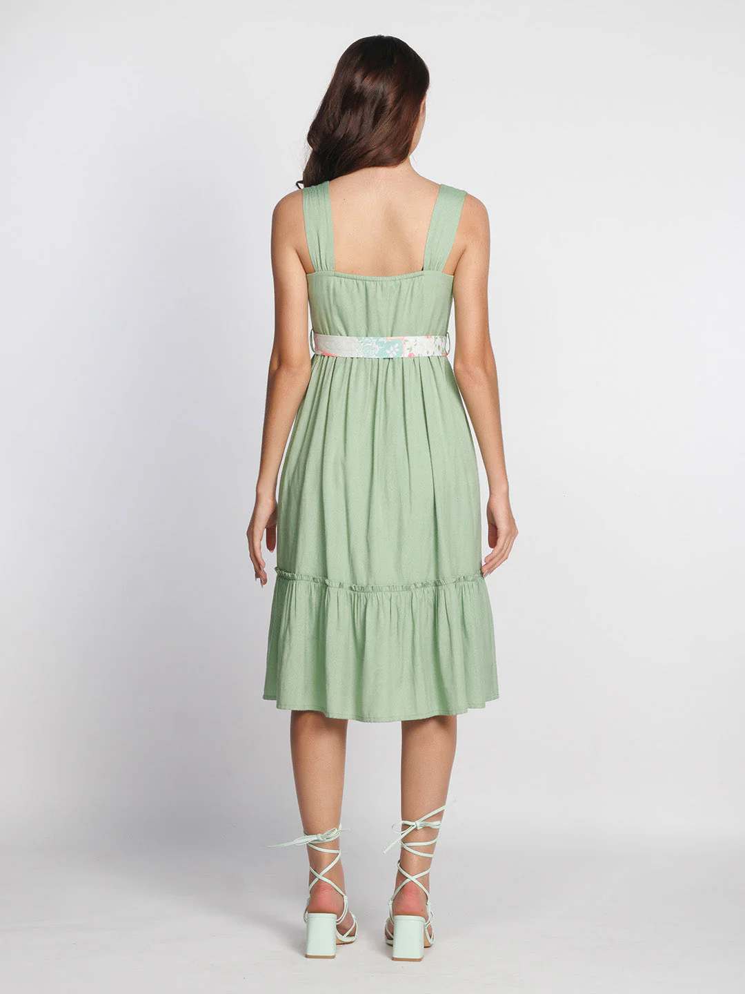 Green Solid Regular Midi Dress - Image 4