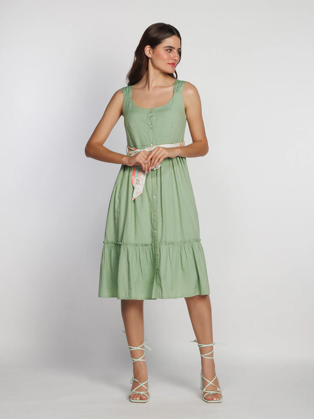 Green Solid Regular Midi Dress - Image 5