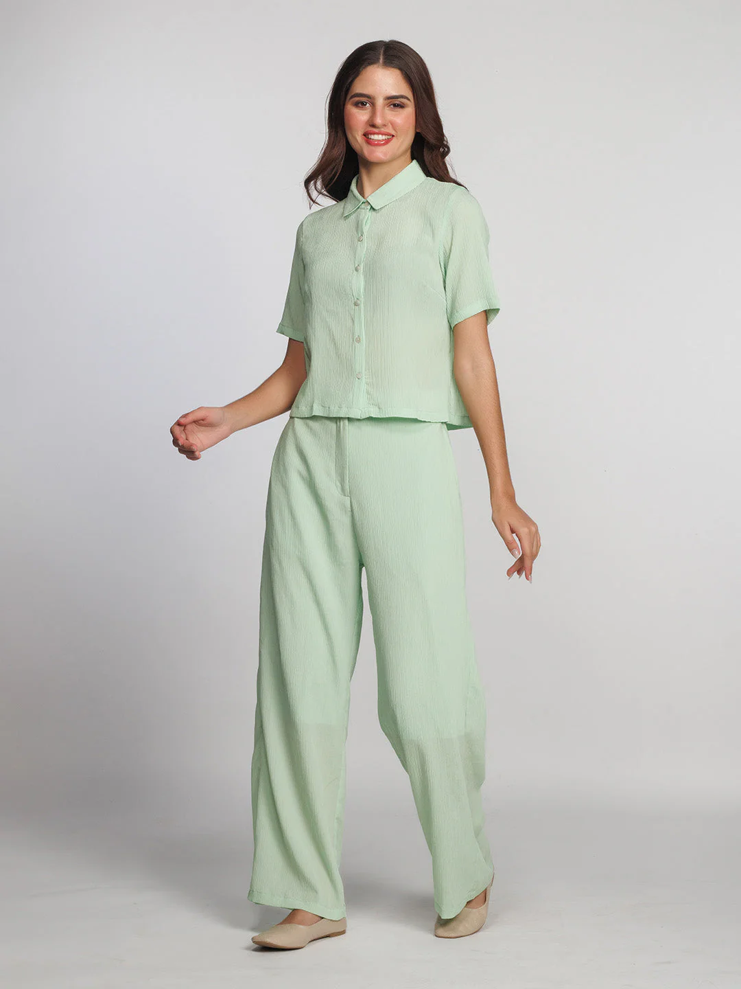 Green Solid Regular Palazzo