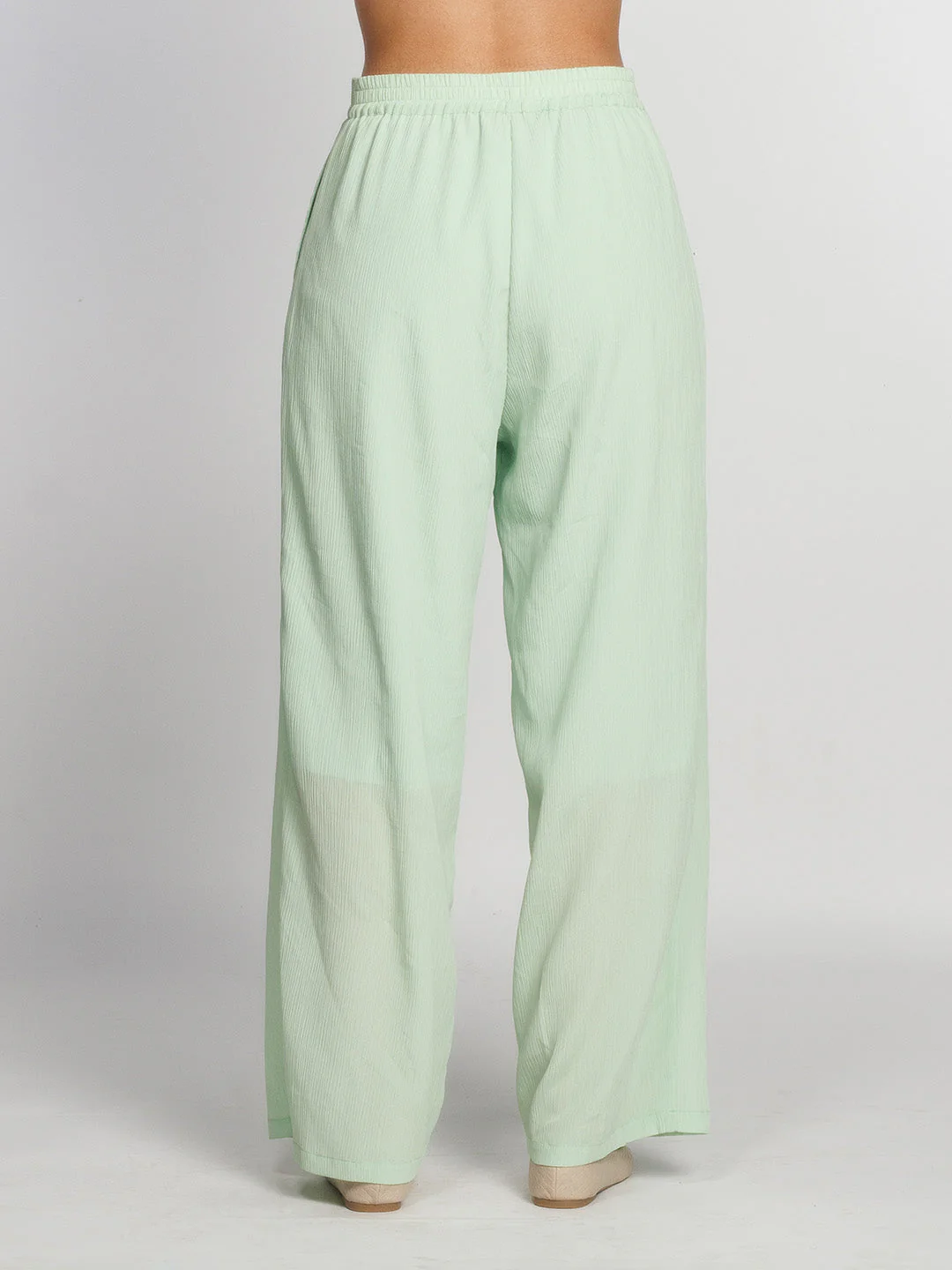Green Solid Regular Palazzo - Image 4