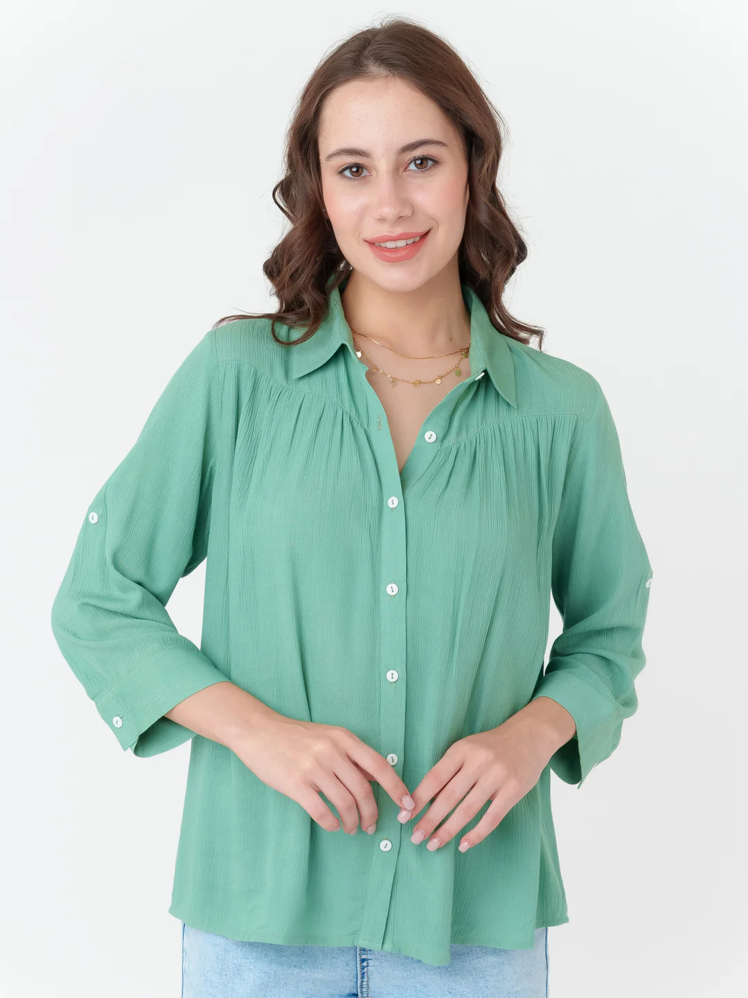 Green Solid Regular Shirt - Image 2