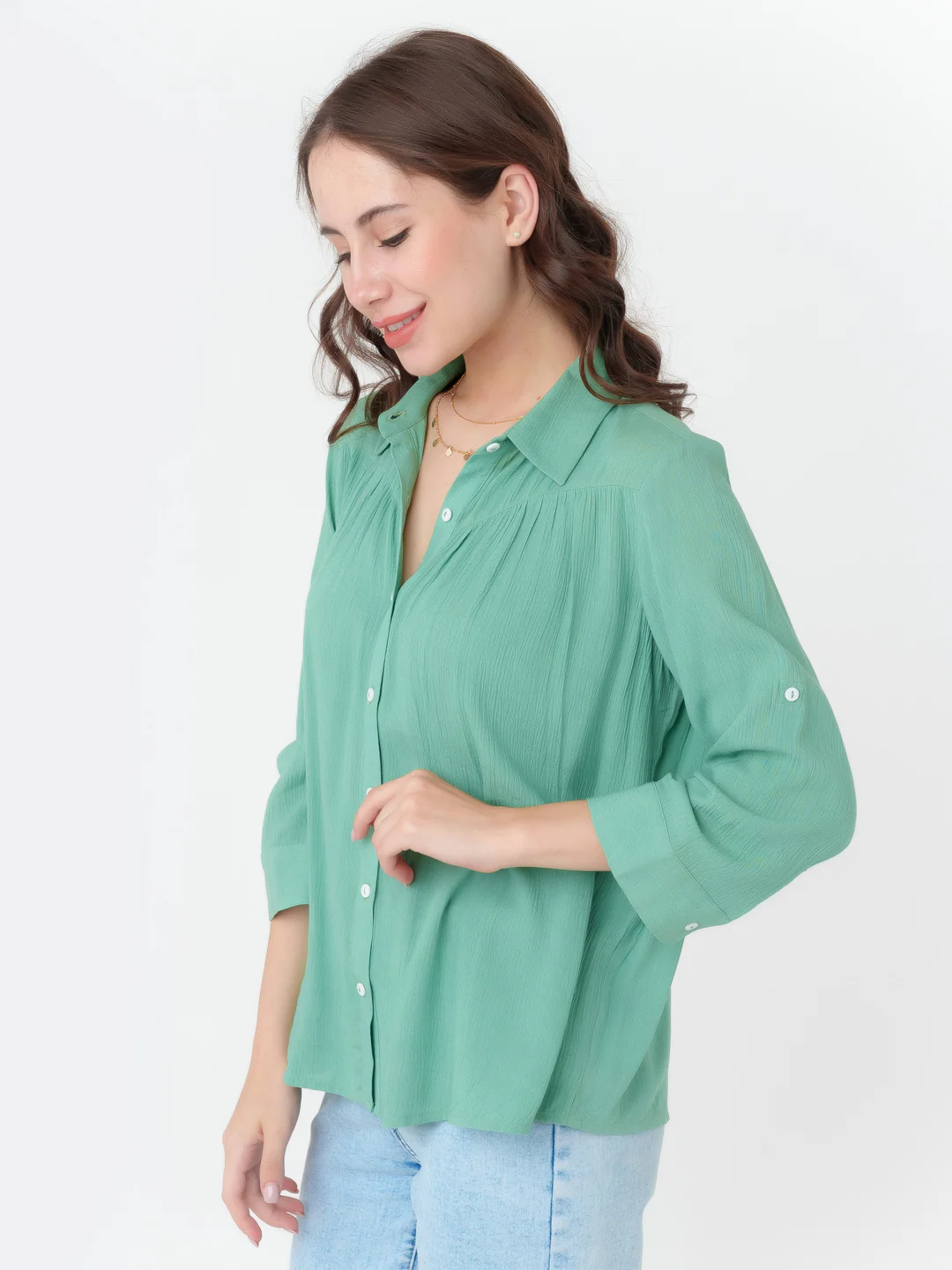Green Solid Regular Shirt - Image 3