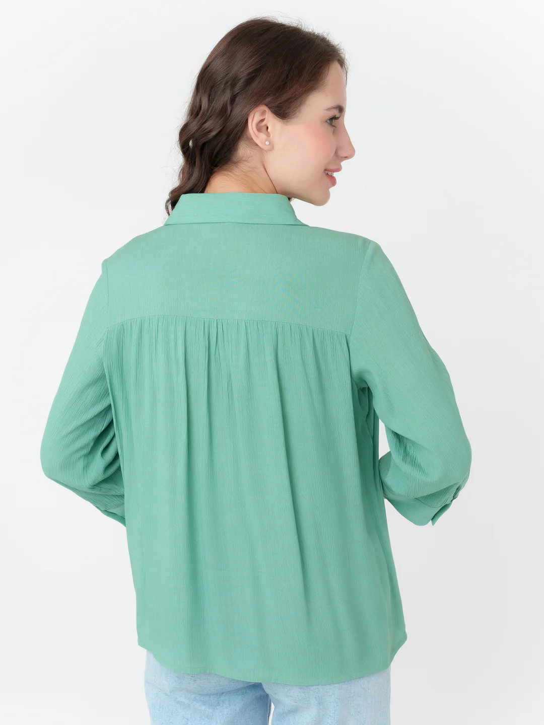 Green Solid Regular Shirt - Image 4
