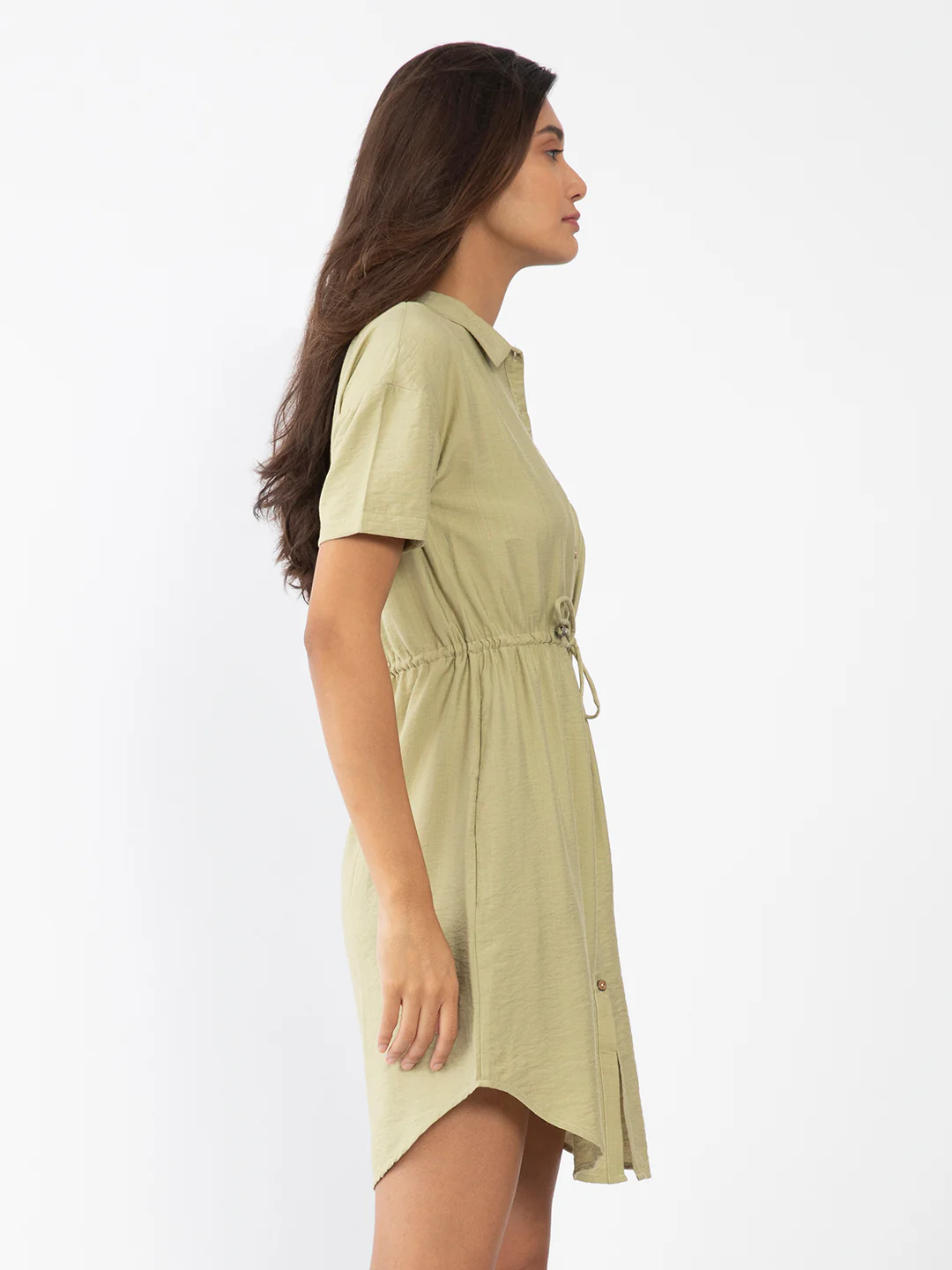 Green Solid Shirt Dress - Image 3
