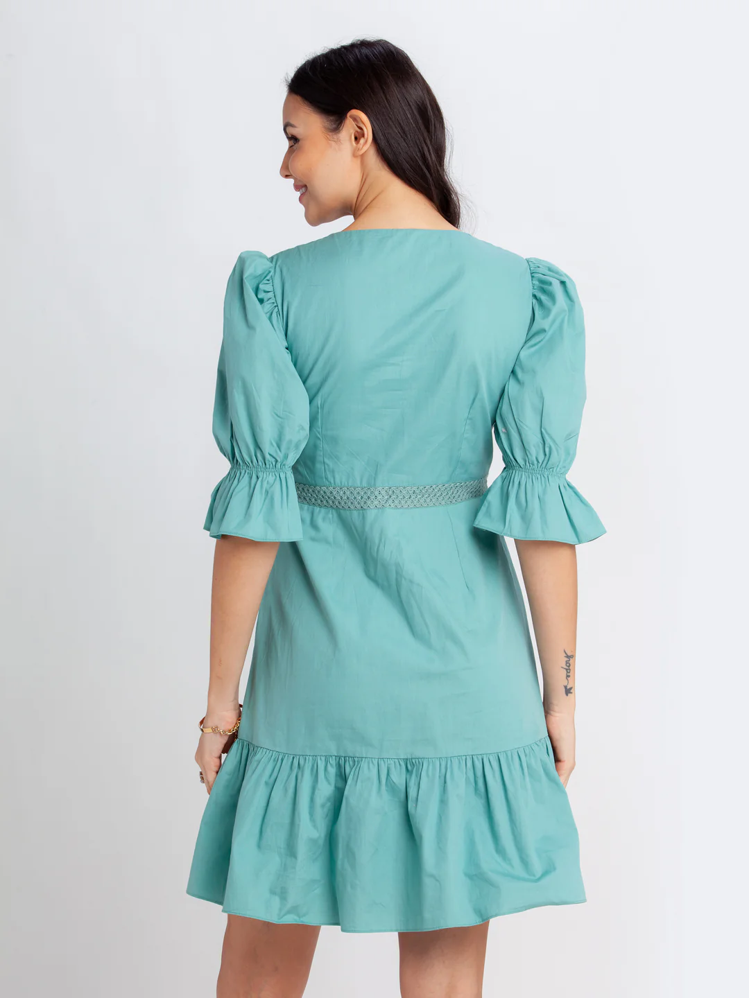 Green Solid Short Dress - Image 4