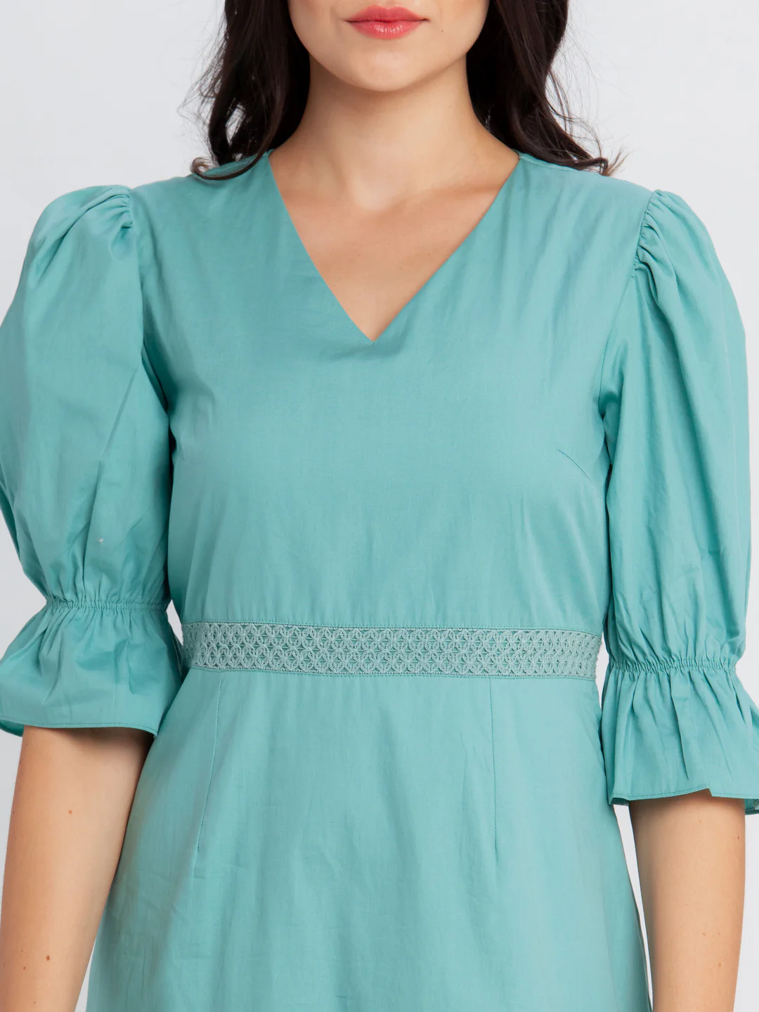 Green Solid Short Dress - Image 5