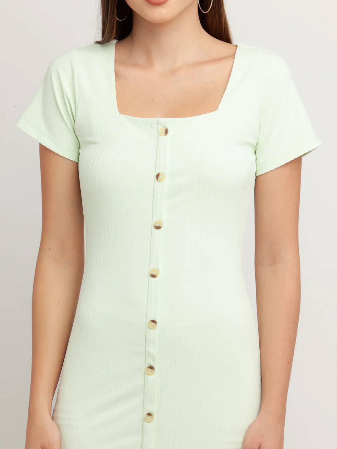 Green Solid Short Sleeves Midi Dress - Image 6