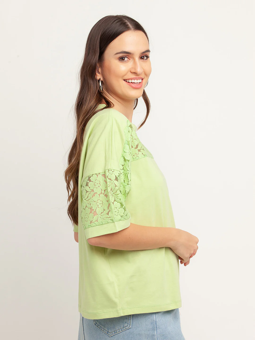 Green Solid Short Sleeves Top - Image 3