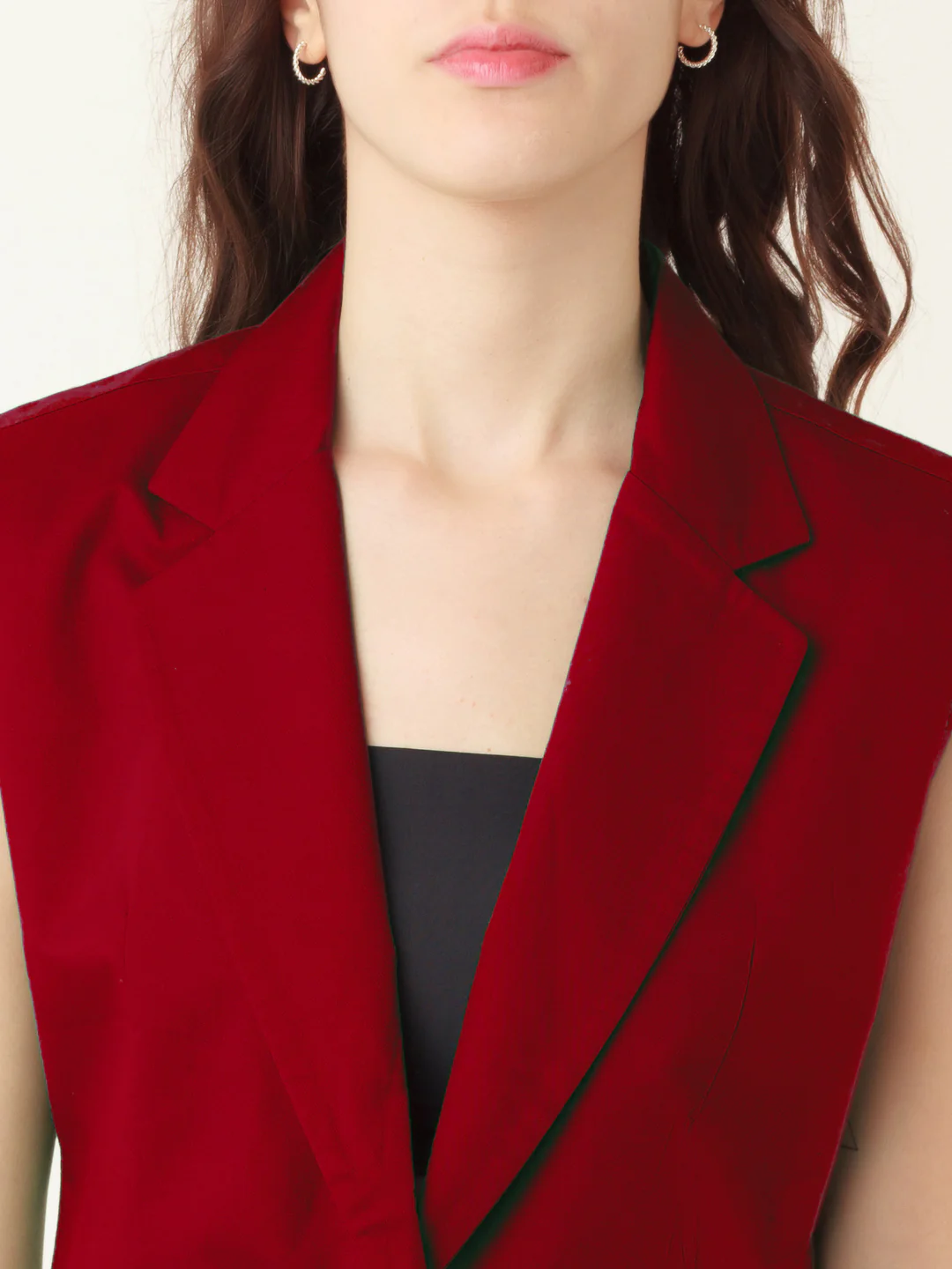 Red Solid Sleeveless Jacket - Image 6