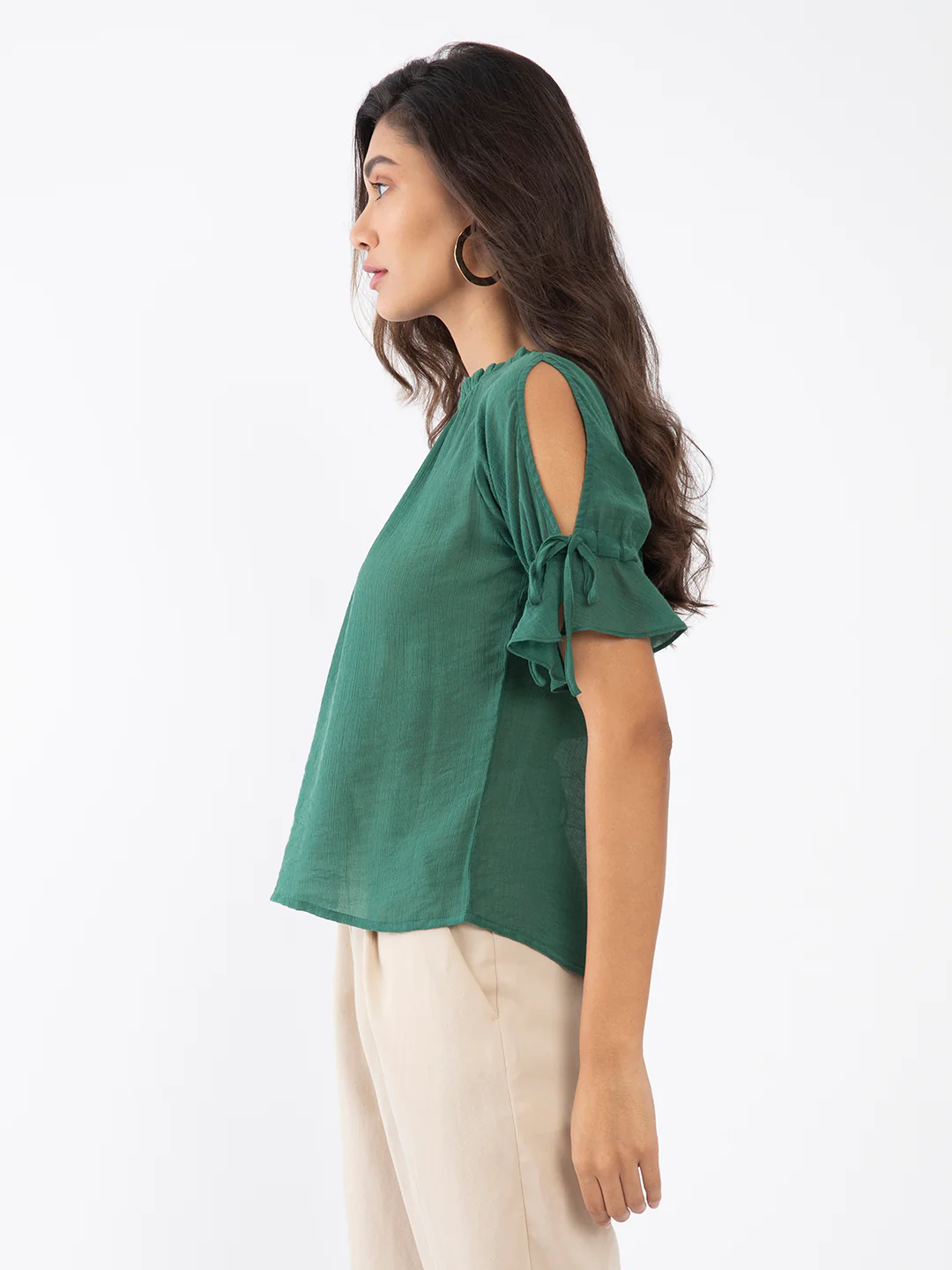Green Solid Slit Sleeve Top - Image 3
