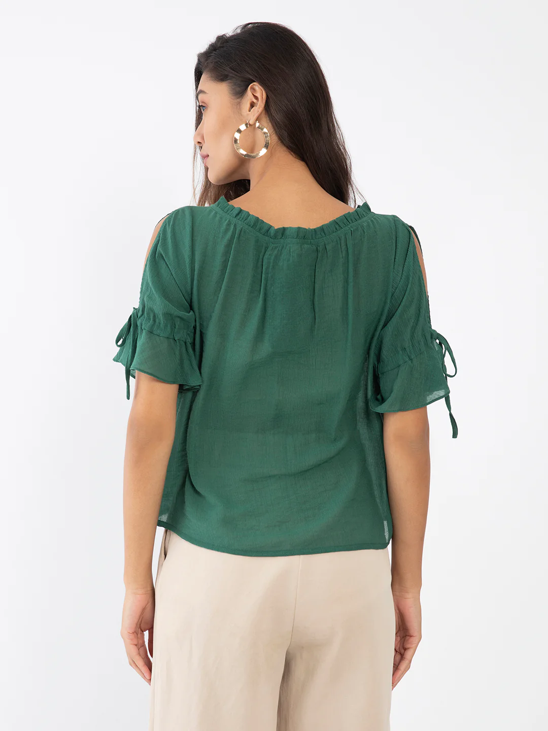 Green Solid Slit Sleeve Top - Image 4