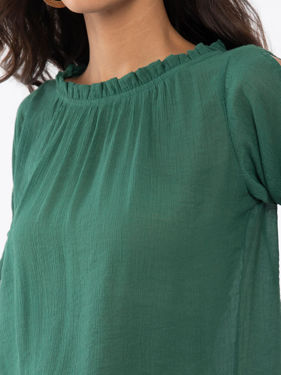 Green Solid Slit Sleeve Top - Image 6