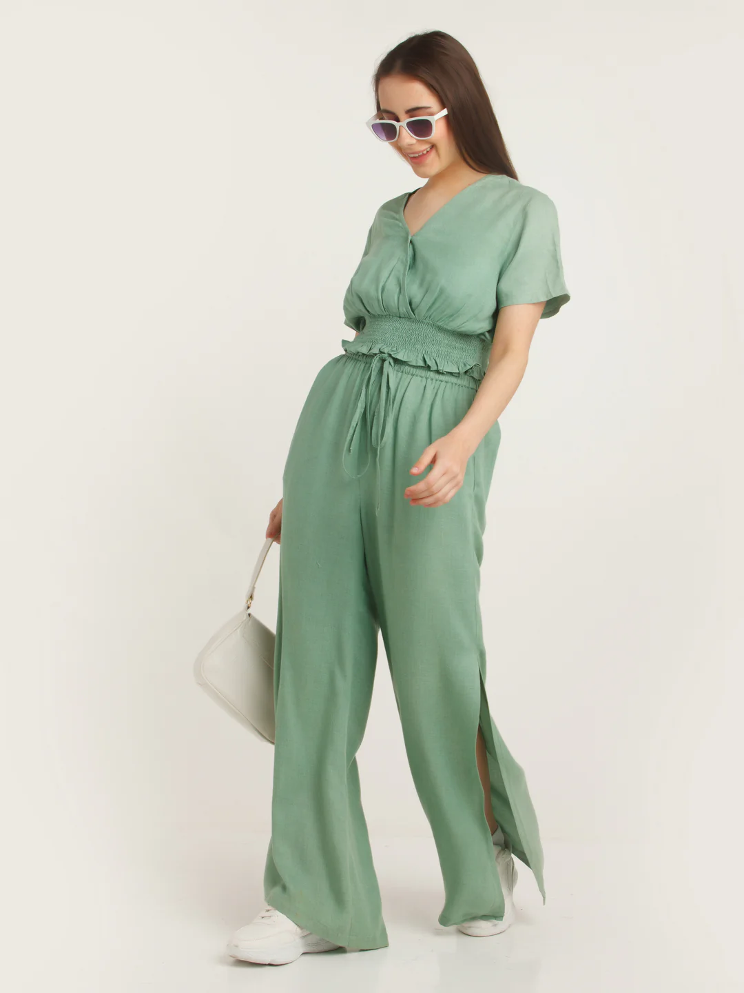 Green Solid Smocking Top - Image 5