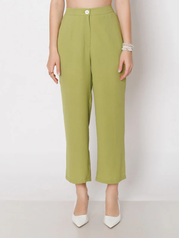 Green Solid Straight Fit Trouser - Image 2