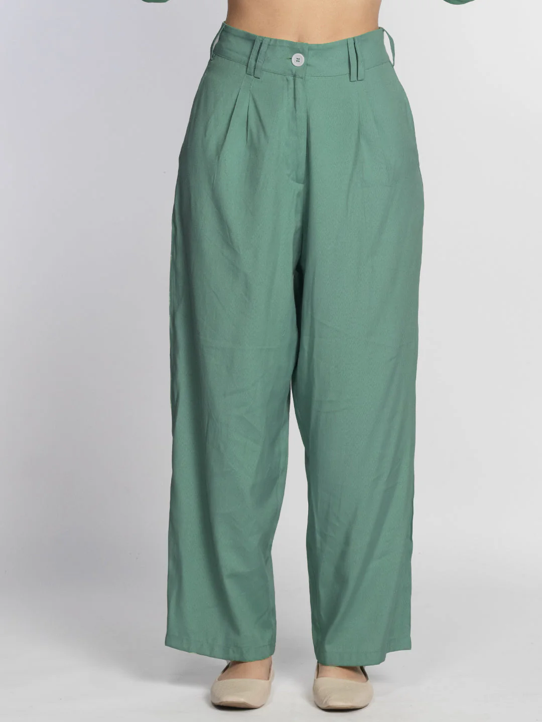 Green Solid Straight Palazzo - Image 2
