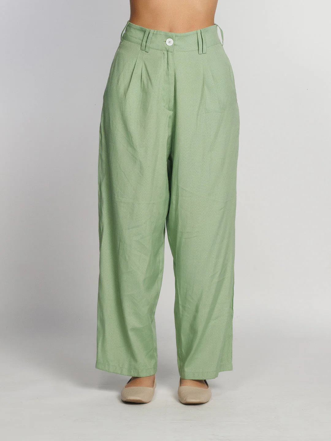 Green Solid Straight Palazzo - Image 2