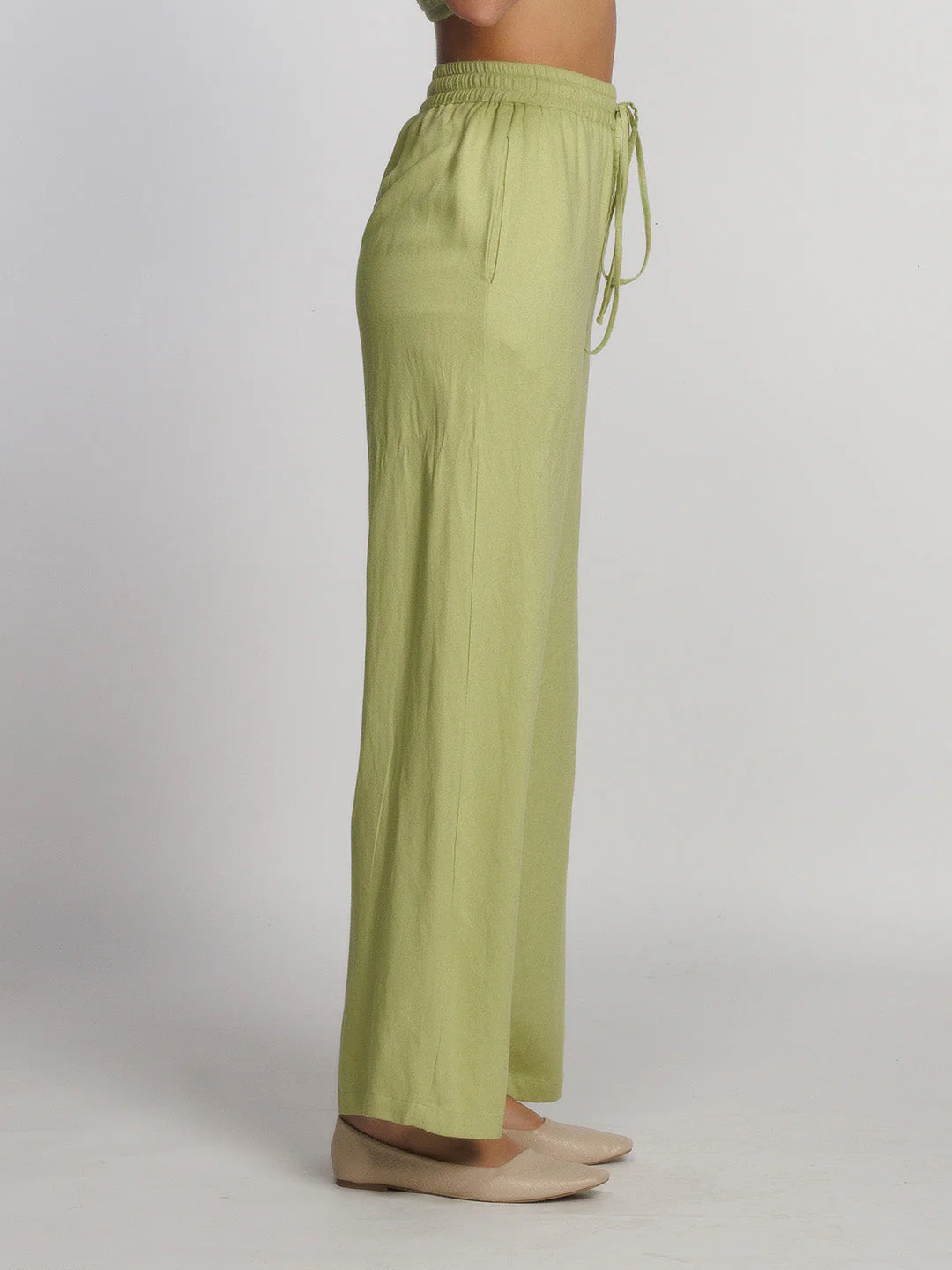 Green Solid Straight Palazzo - Image 3