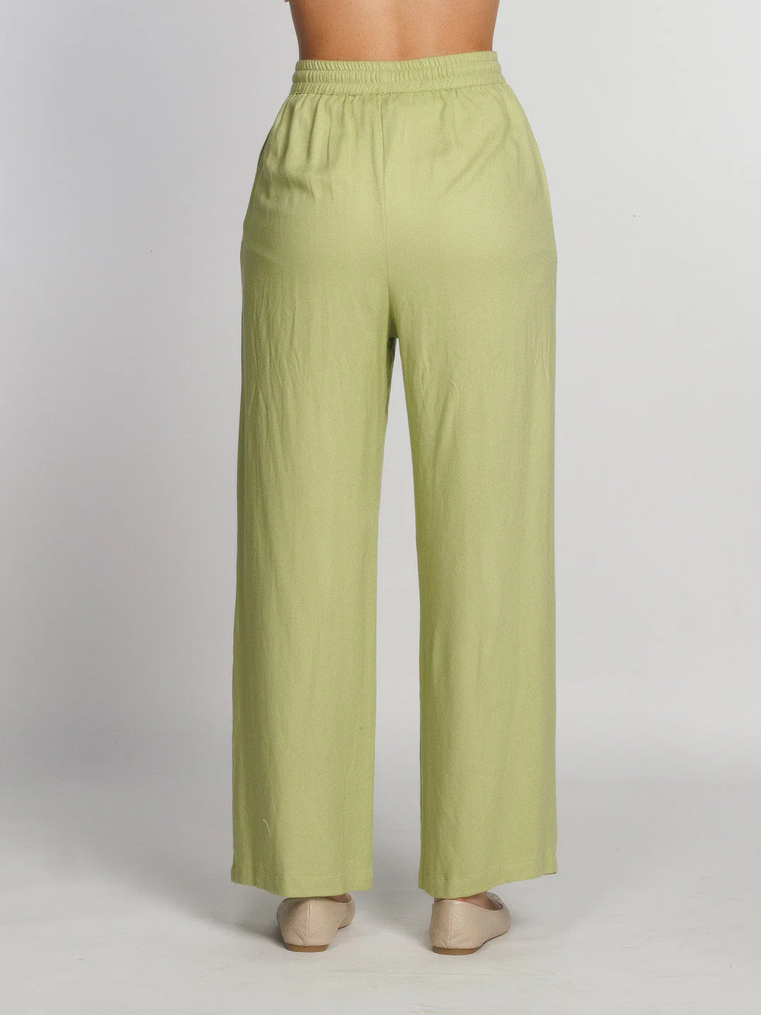 Green Solid Straight Palazzo - Image 4