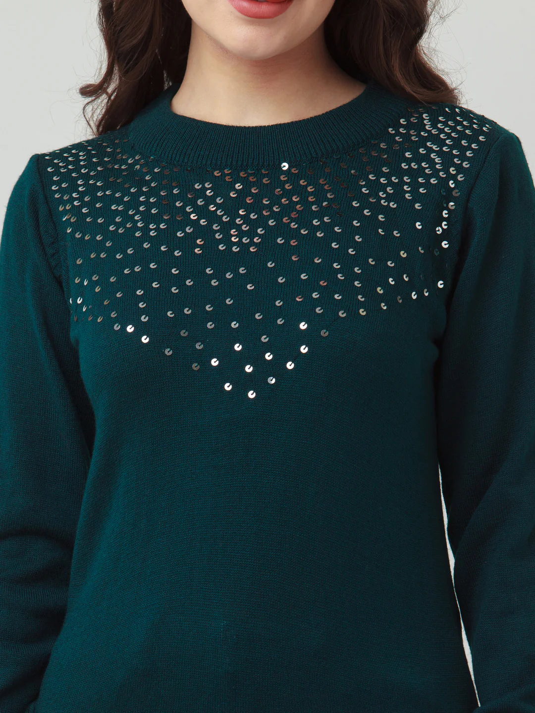 Green Solid Straight Sweater - Image 6