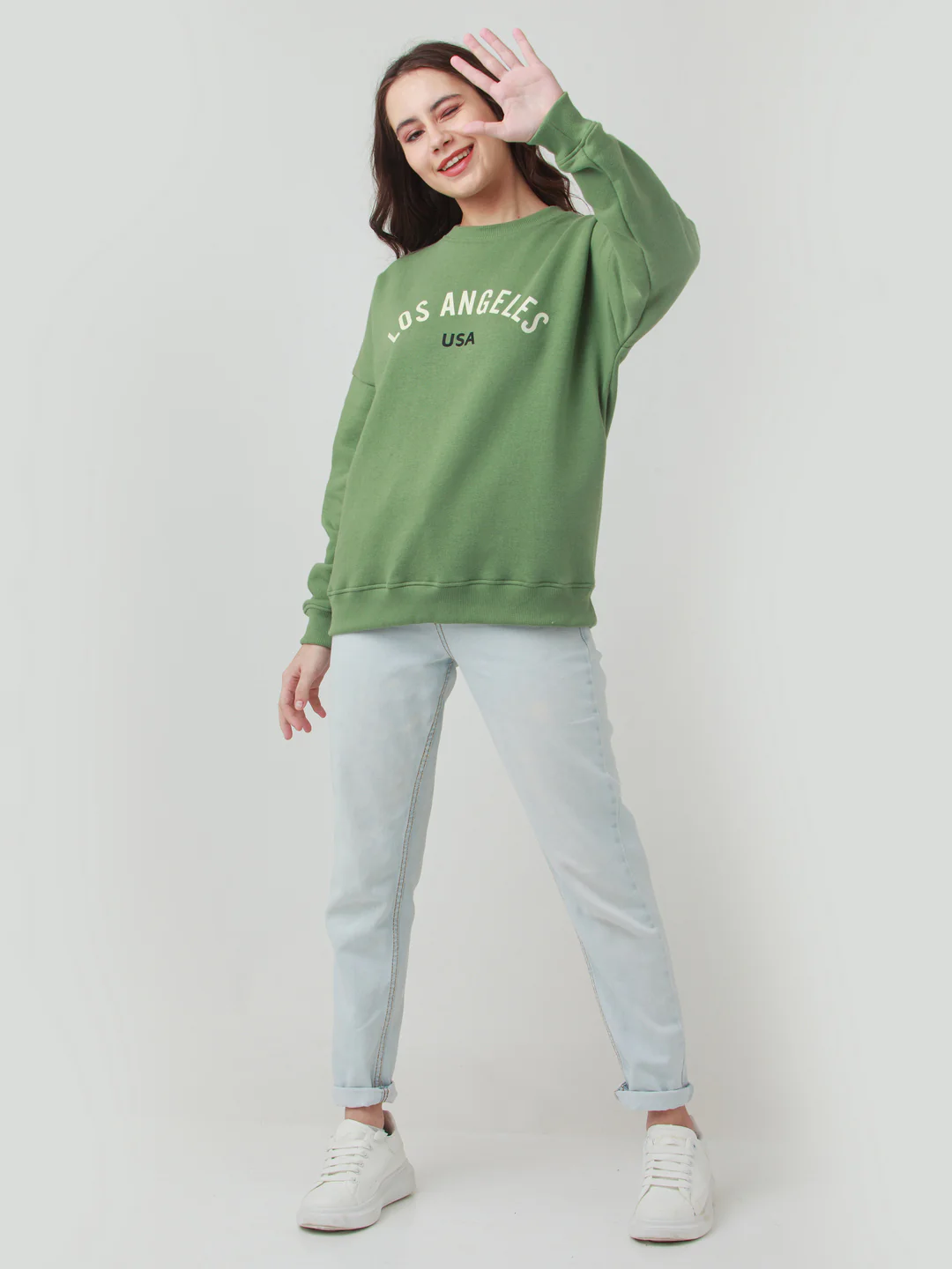 Green Solid Straight Sweatshirt