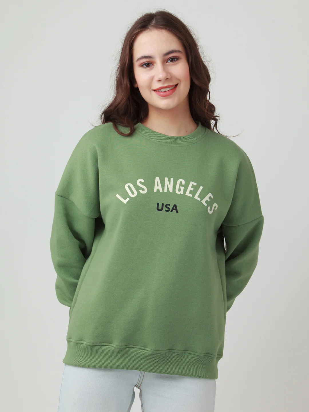 Green Solid Straight Sweatshirt - Image 2