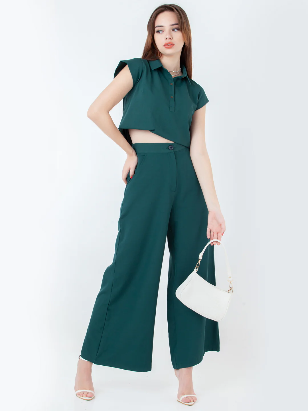Green Solid Straight Top