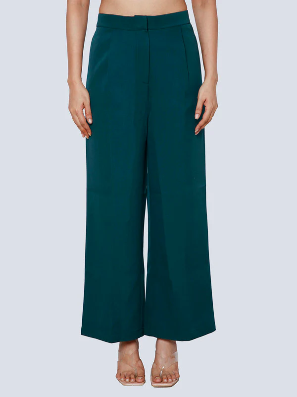 Green Solid Straight Trouser - Image 2
