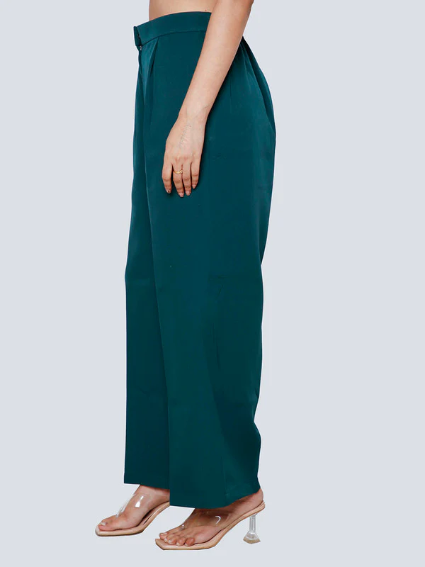Green Solid Straight Trouser - Image 3