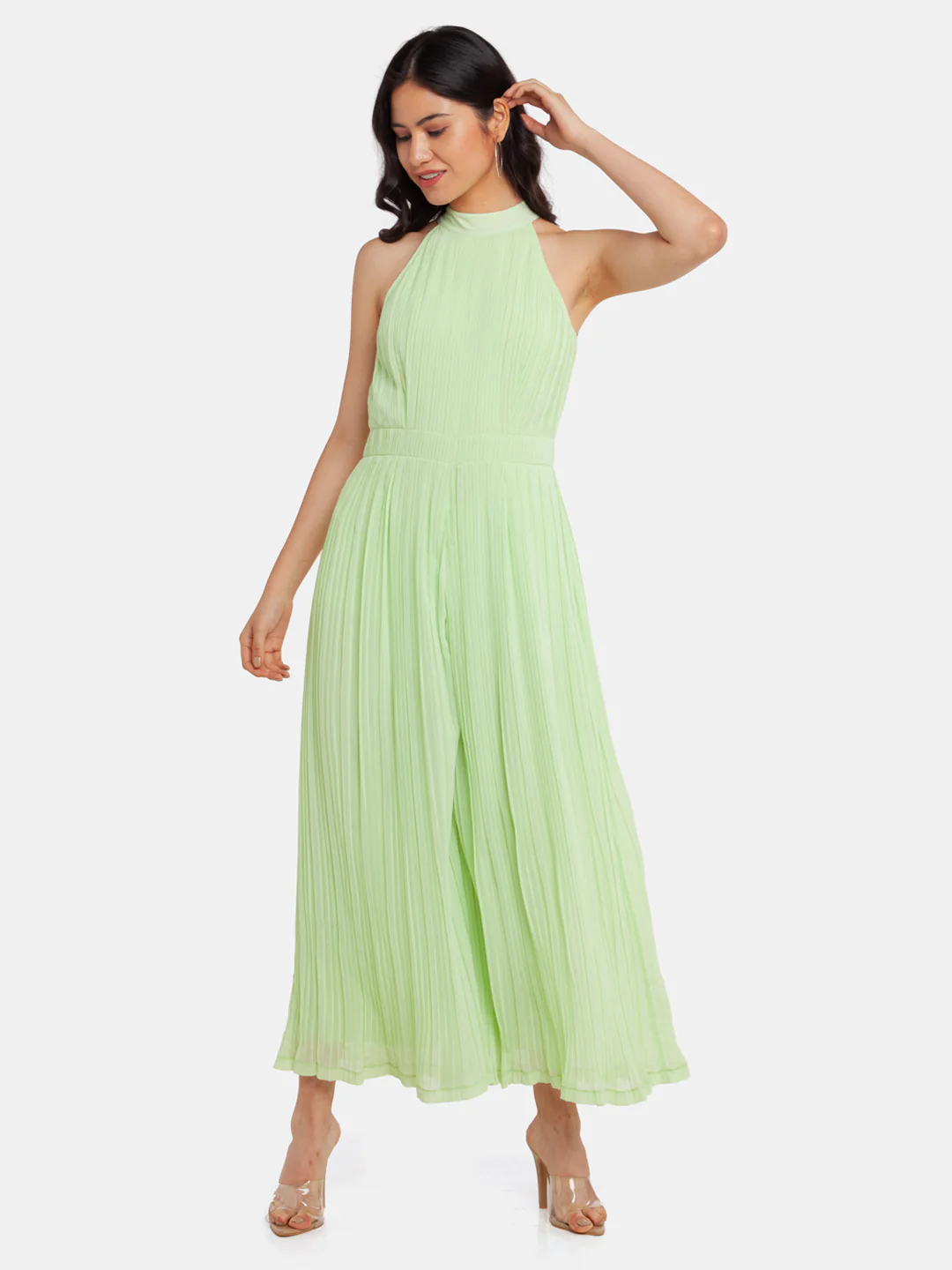 Green Solid Strappy Jumpsuit - Image 2