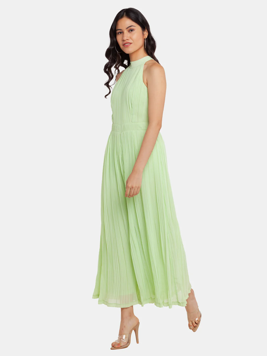Green Solid Strappy Jumpsuit - Image 3