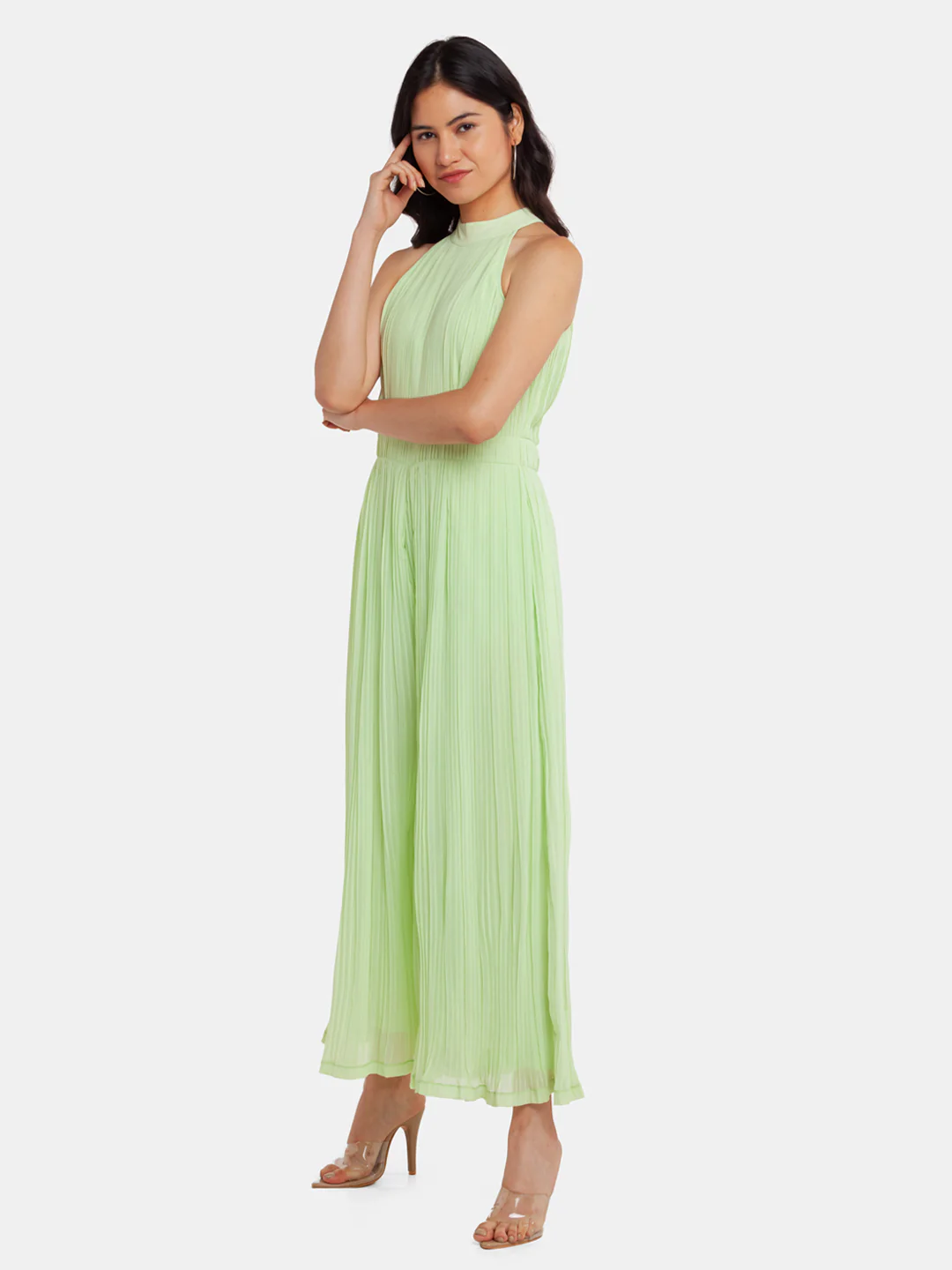 Green Solid Strappy Jumpsuit - Image 5