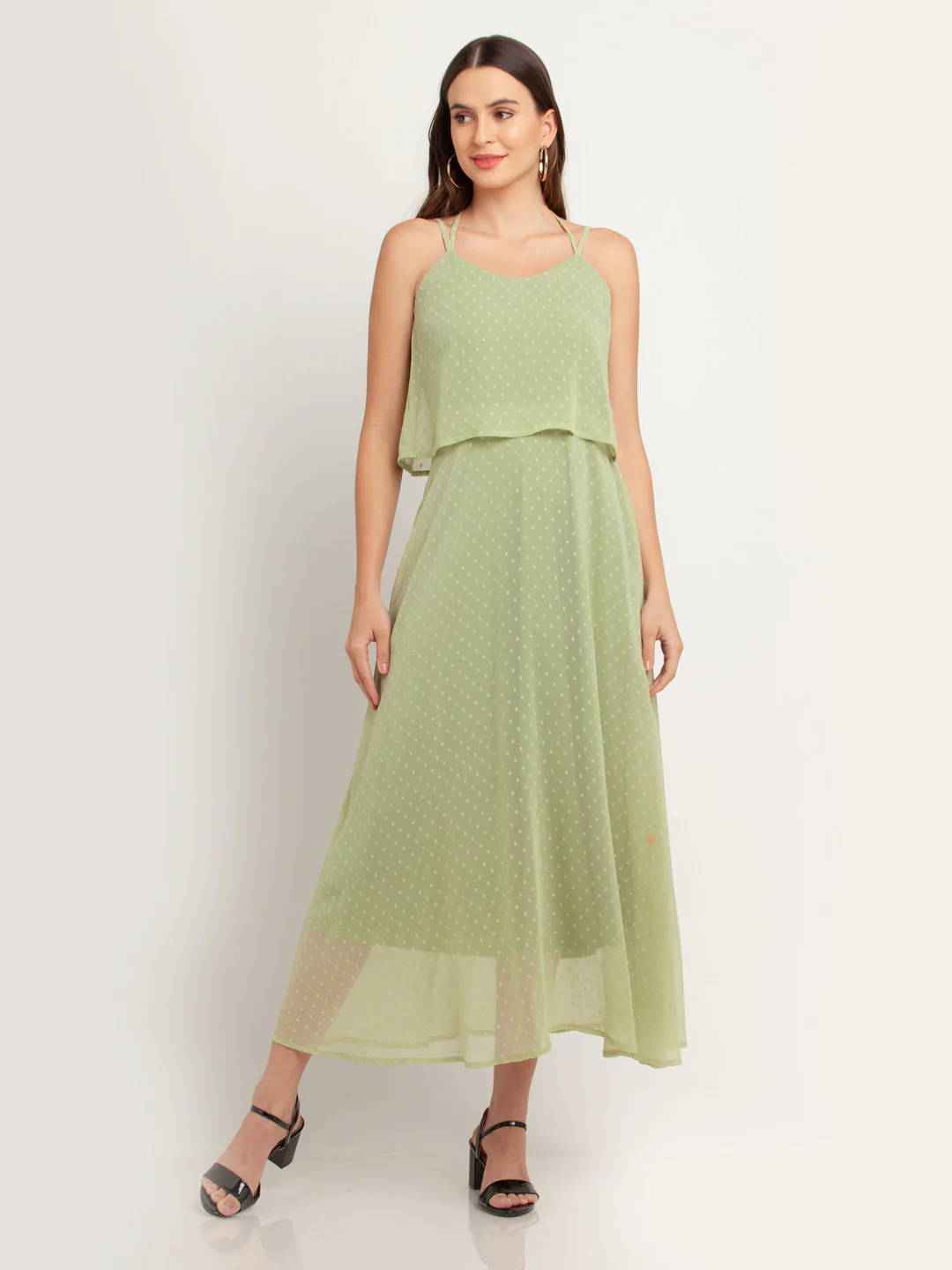 Green Solid Strappy Maxi Dress - Image 2