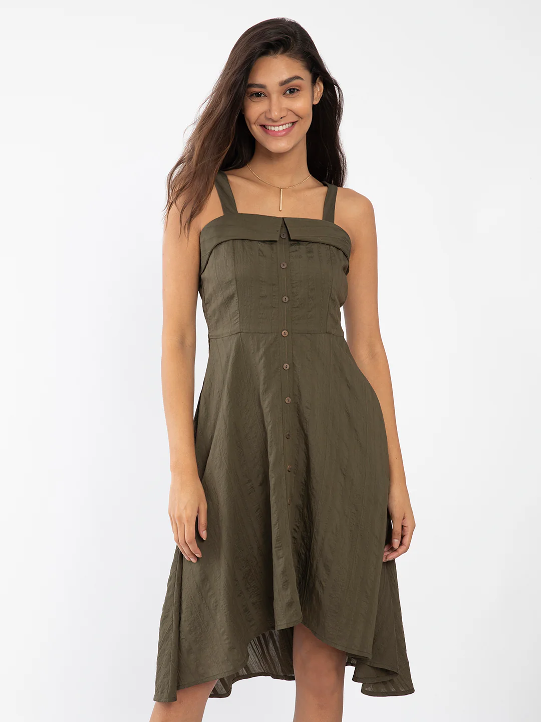 Green Solid Strappy Midi Dress - Image 2