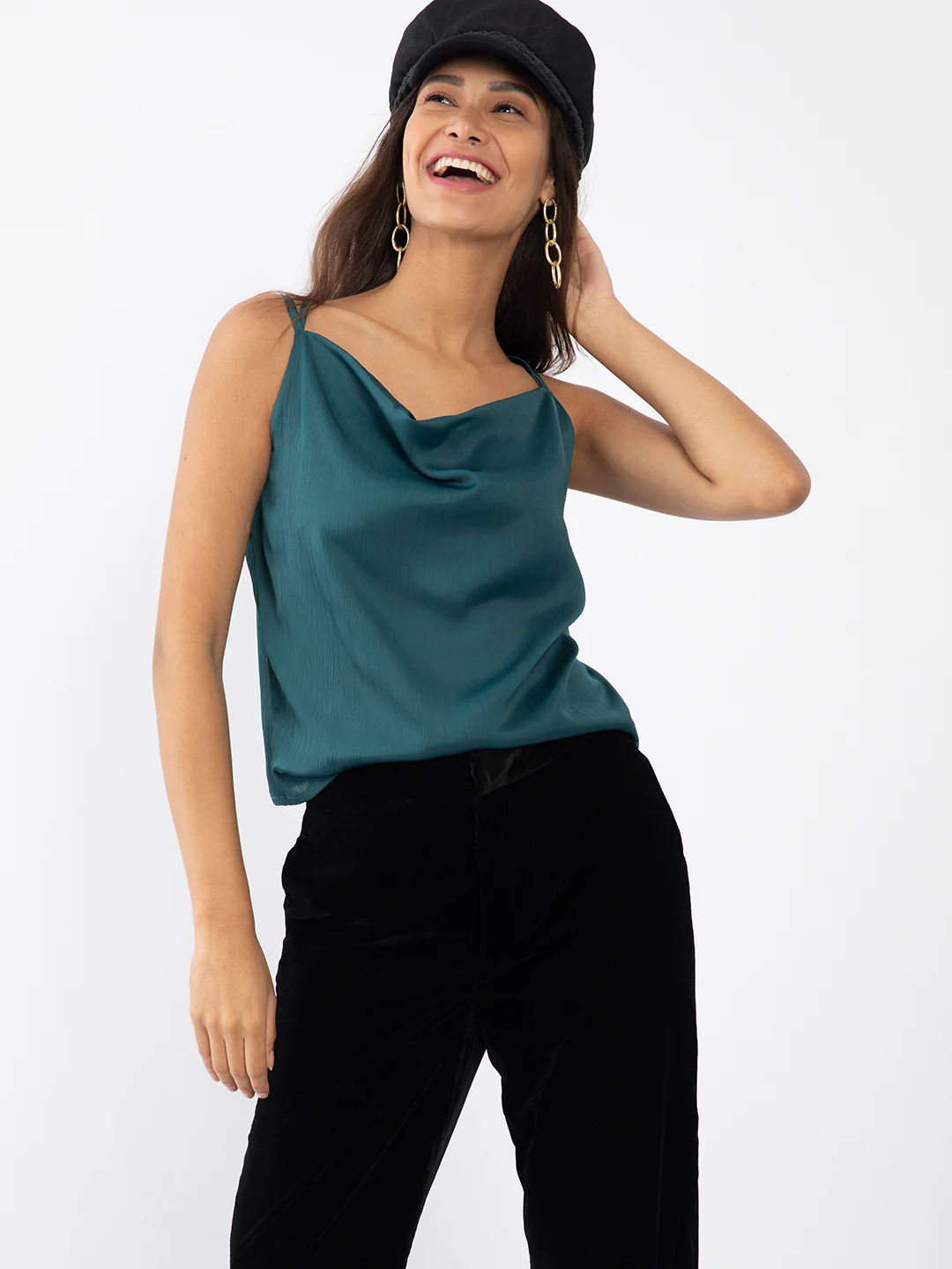 Green Solid Strappy Top