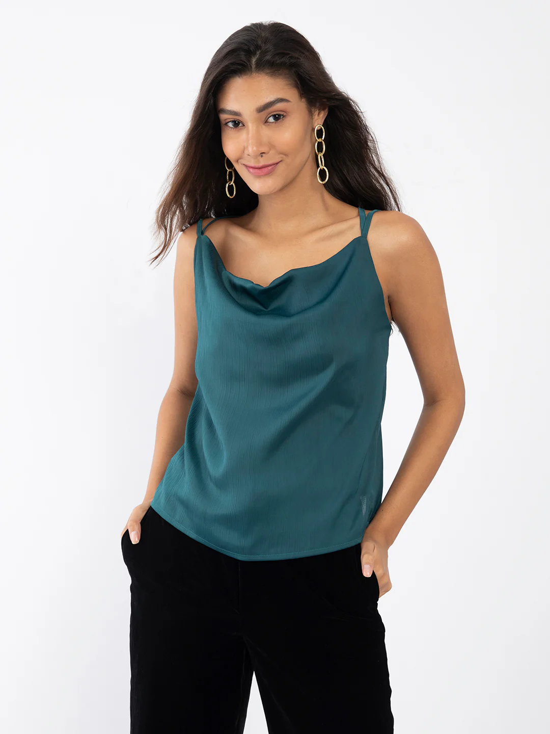 Green Solid Strappy Top - Image 2