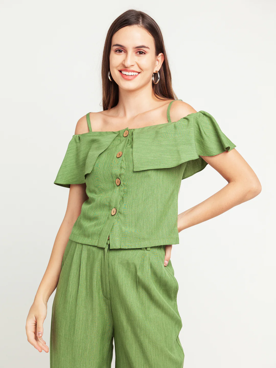 Green Solid Strappy Top - Image 2
