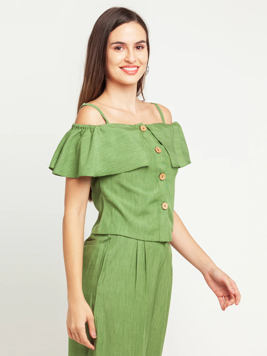 Green Solid Strappy Top - Image 3