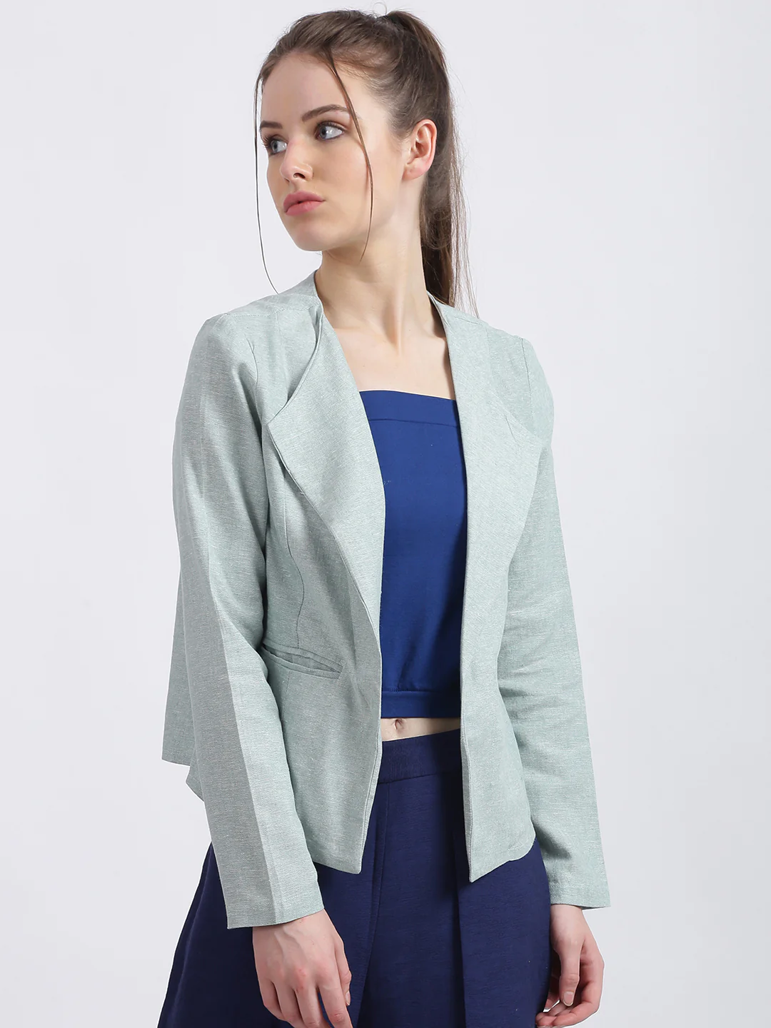 Green Solid Summer Jacket - Image 2