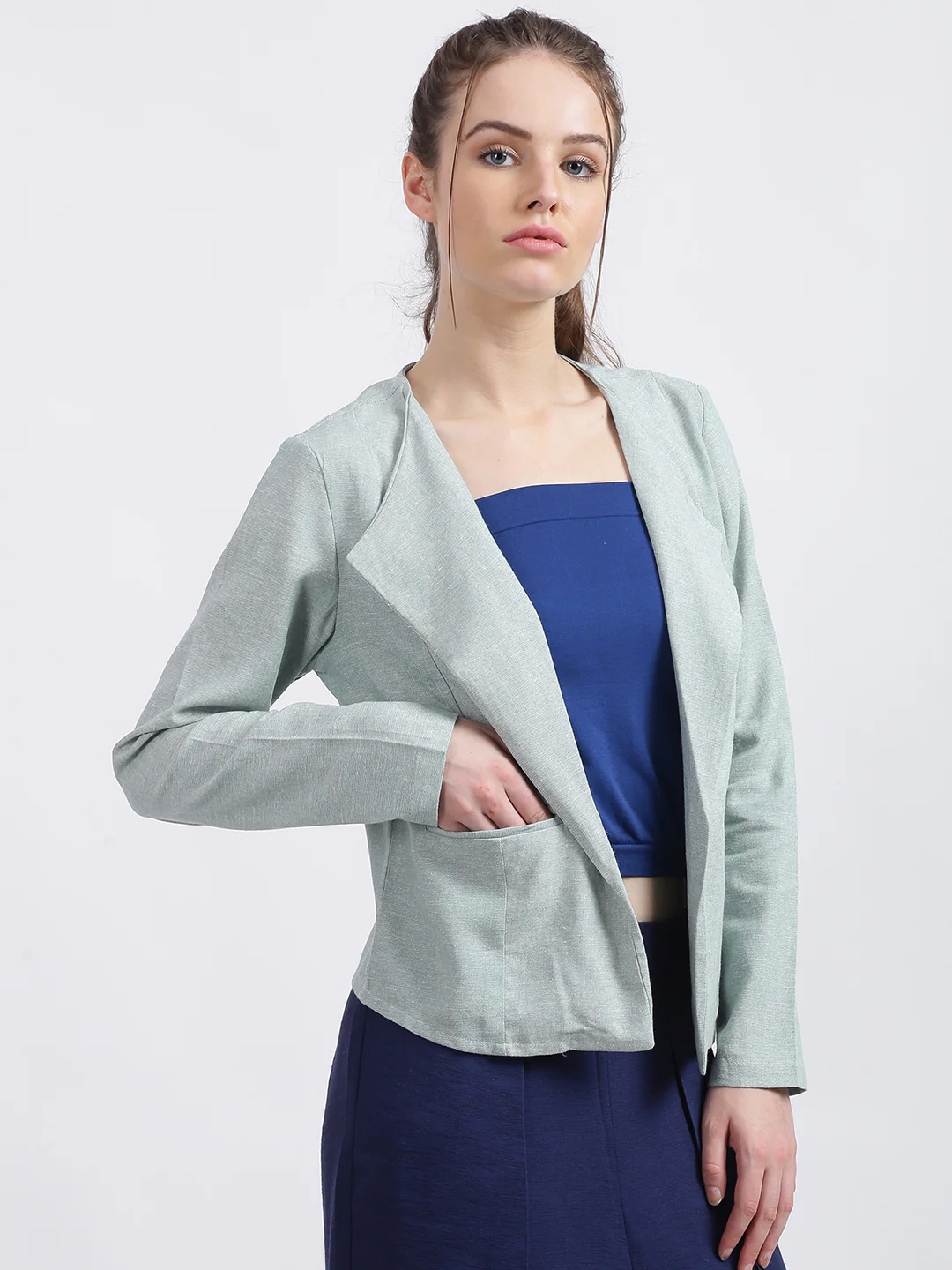 Green Solid Summer Jacket - Image 4