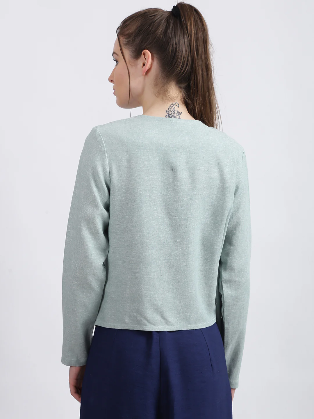 Green Solid Summer Jacket - Image 5