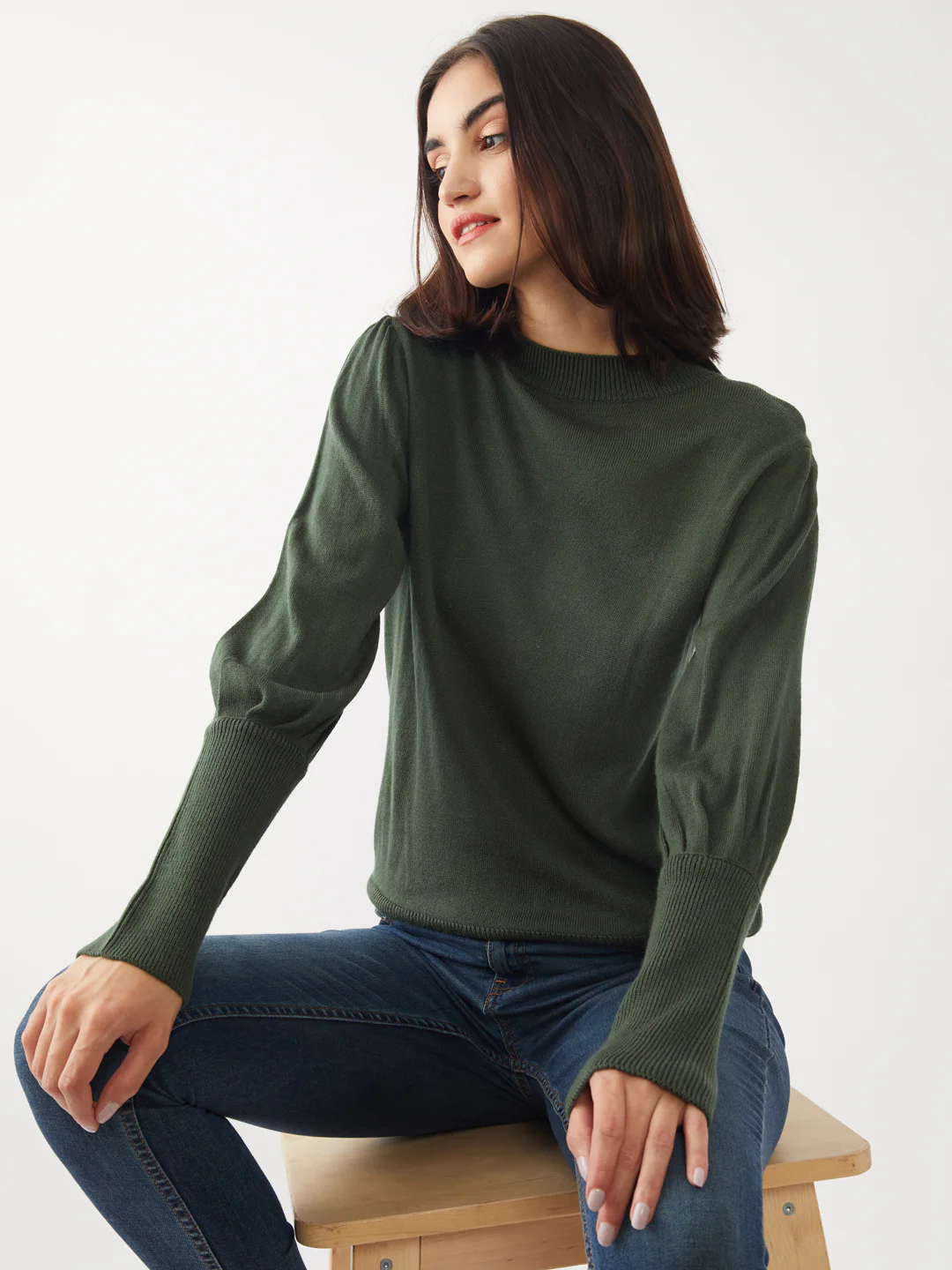 Green Solid Sweater