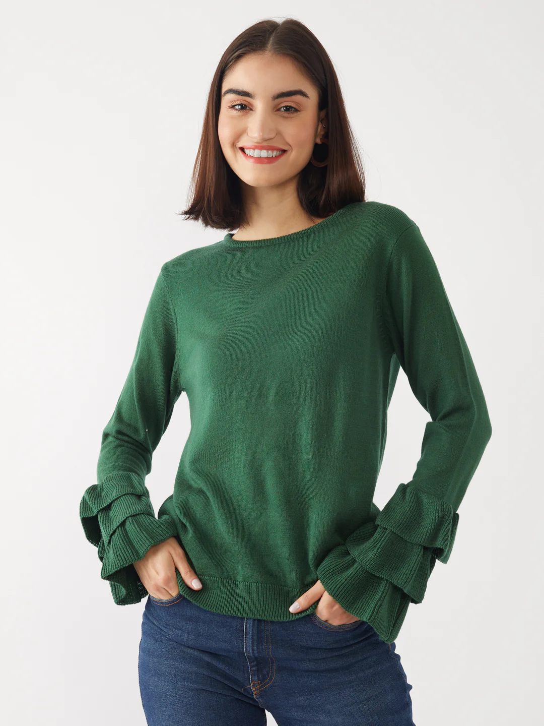 Green Solid Sweater - Image 2