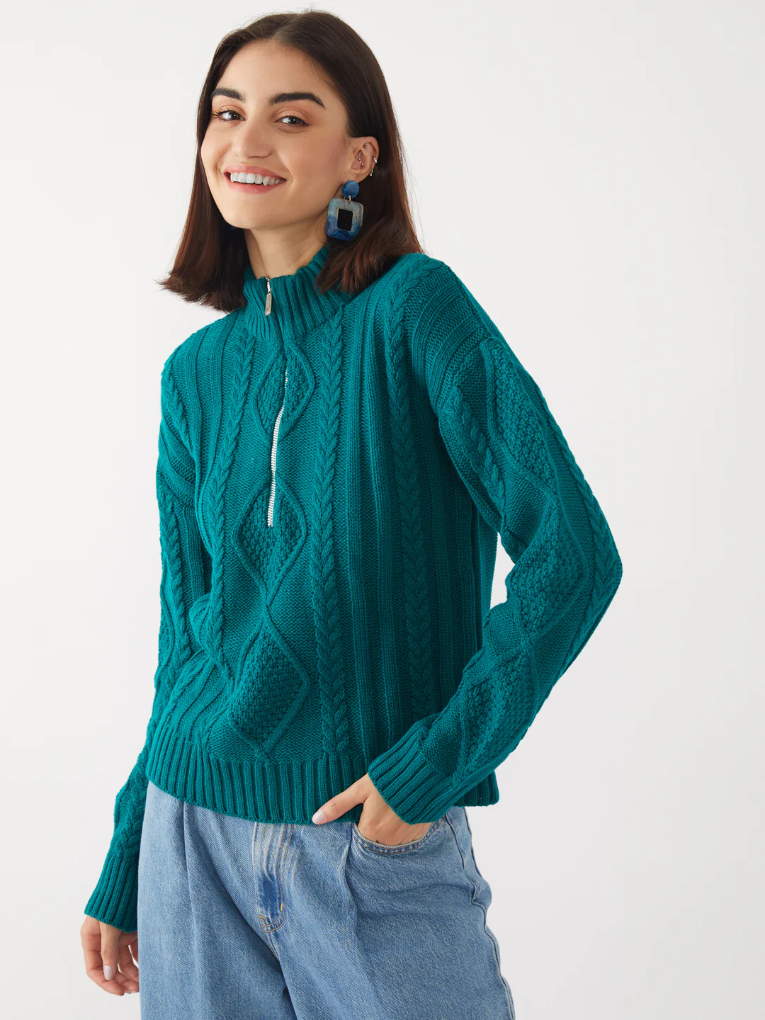 Green Solid Sweater - Image 2
