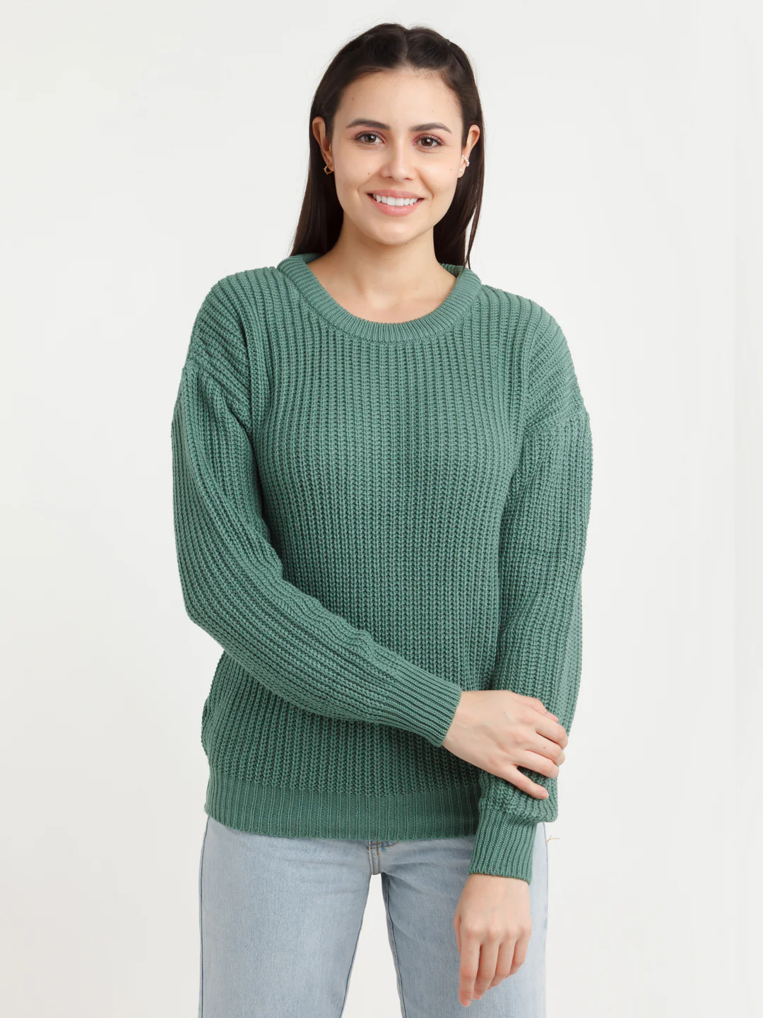Green Solid Sweater - Image 2
