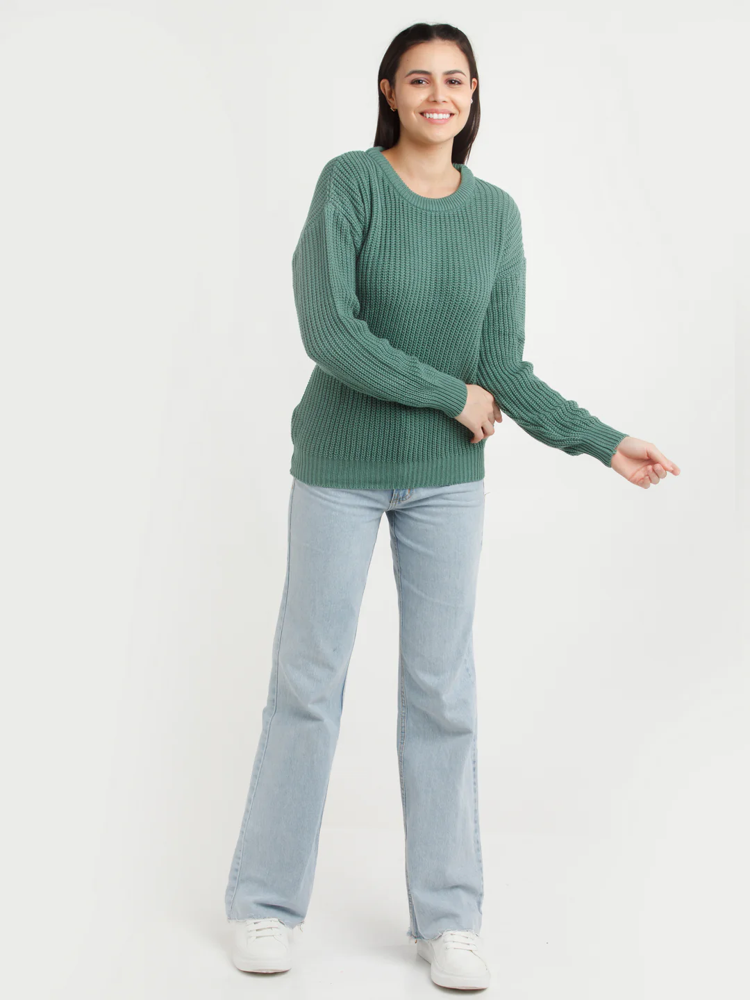 Green Solid Sweater - Image 5