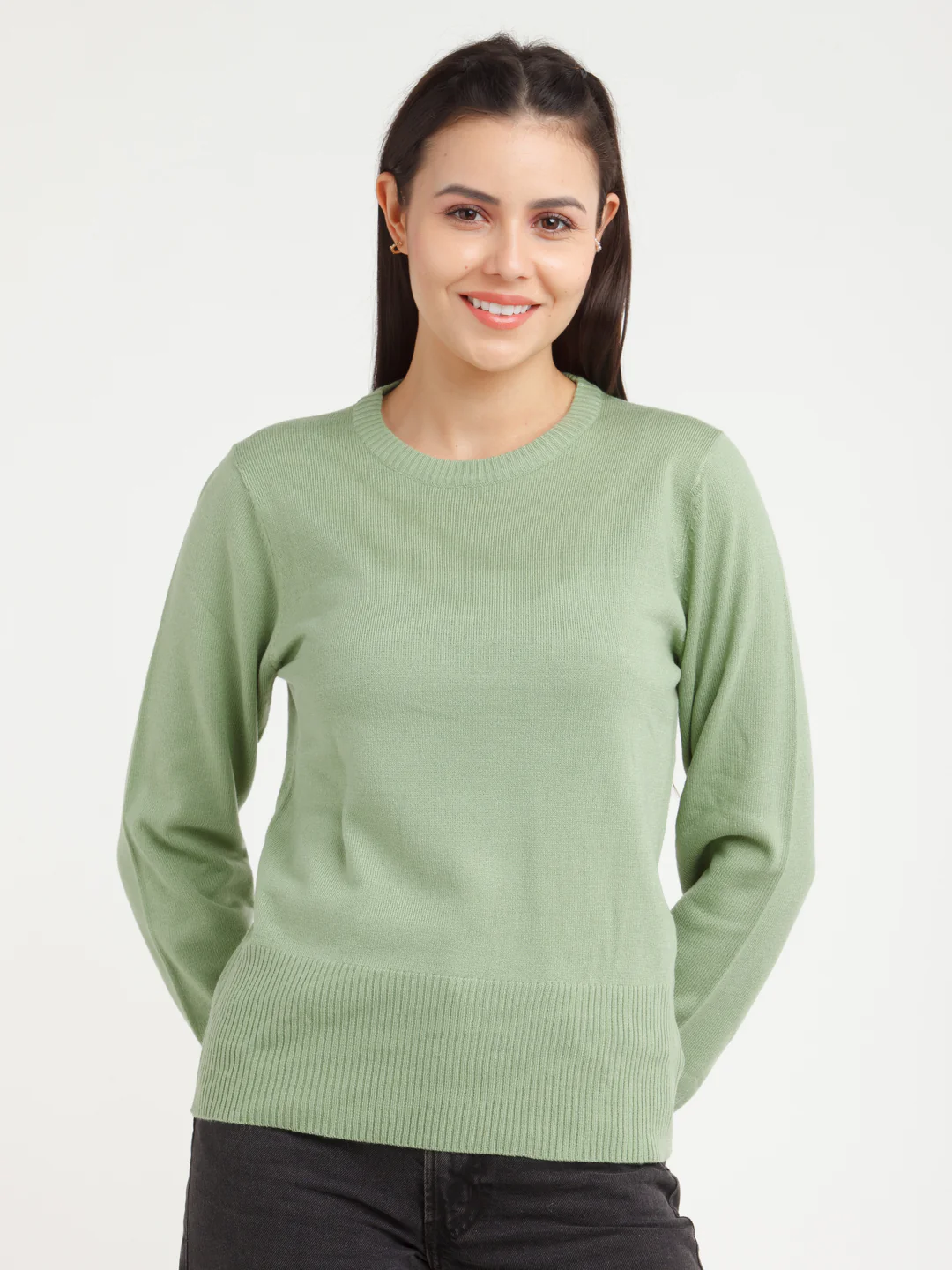 Green Solid Sweater - Image 2