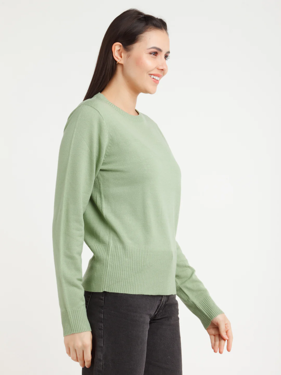 Green Solid Sweater - Image 3