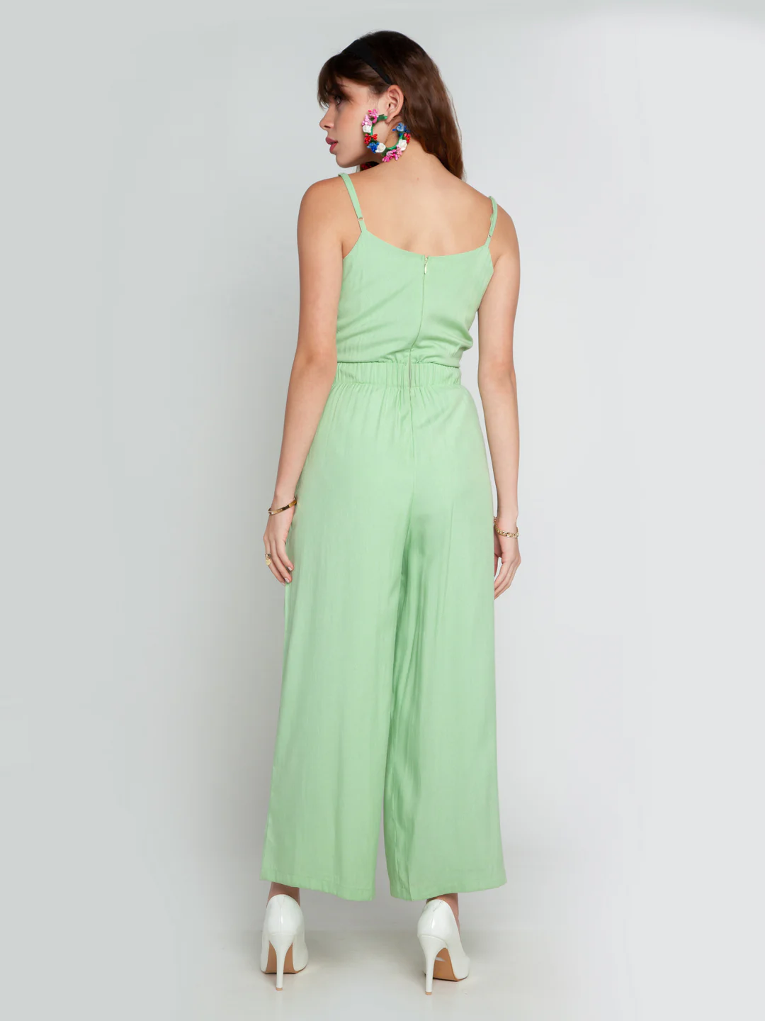 Green Solid Tie-Up Jumpsuit - Image 3