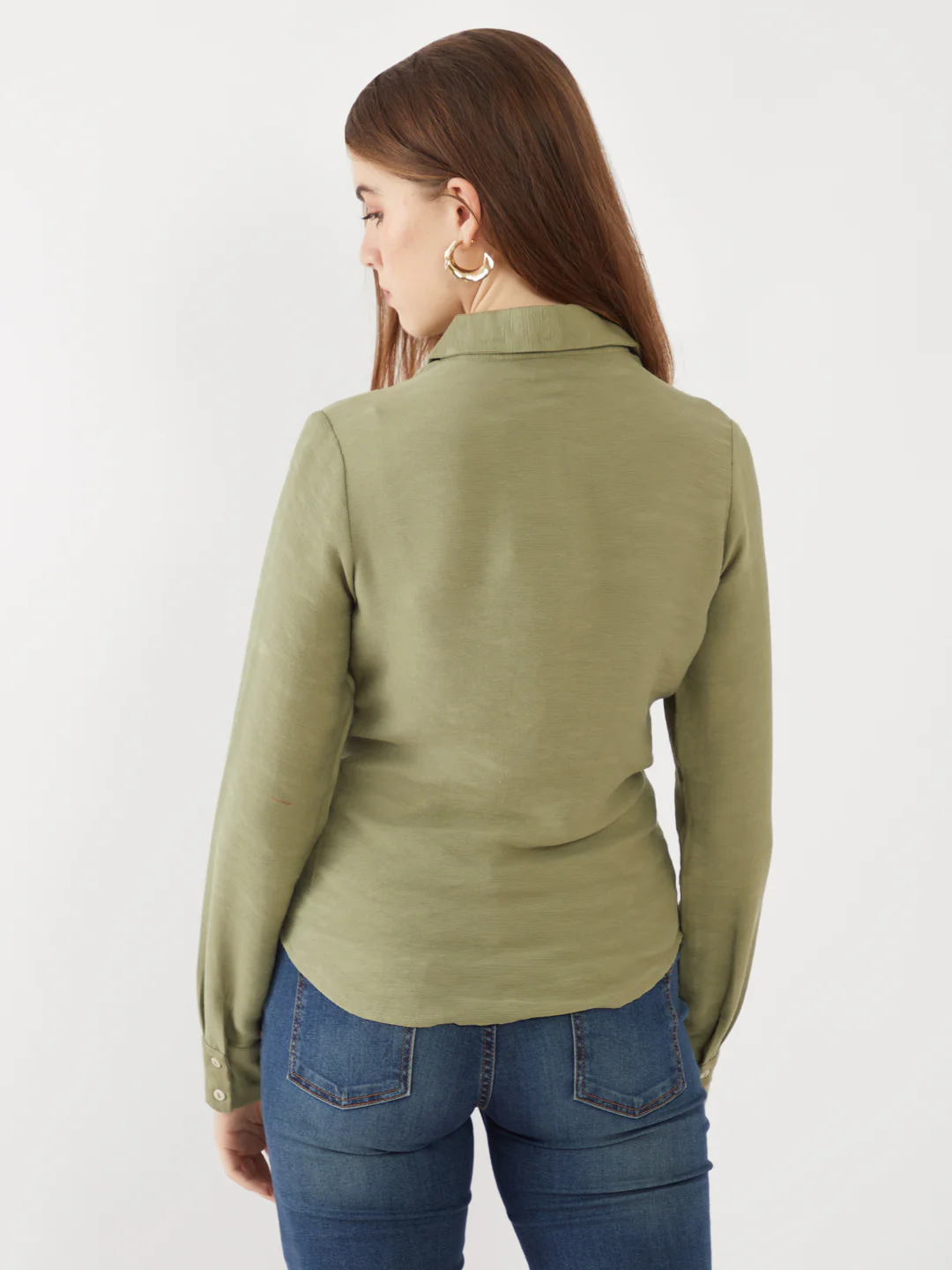 Green Solid Tie-Up Shirt - Image 4