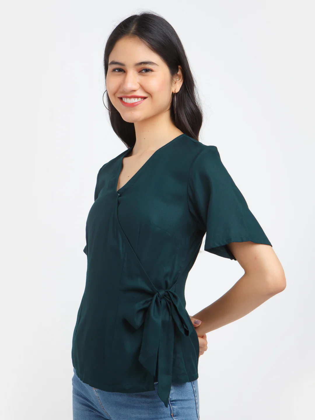 Green Solid Tie-Up Top - Image 3